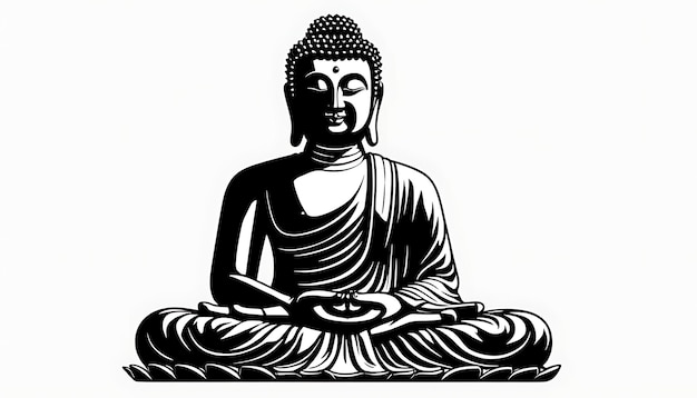 Photo a black and white drawing of a buddha statue