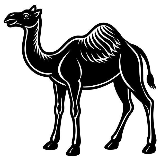 Photo black and white drawing of a camel with a black outline