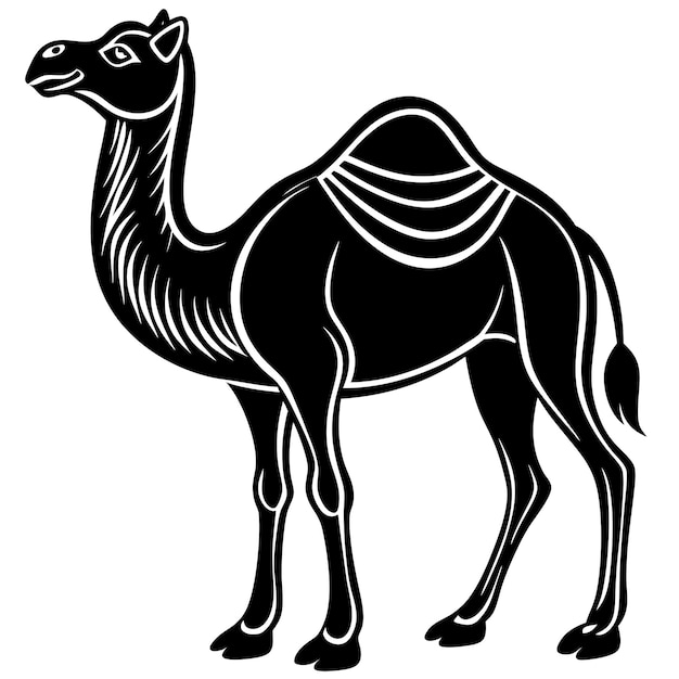 Photo black and white drawing of a camel with a hat on it