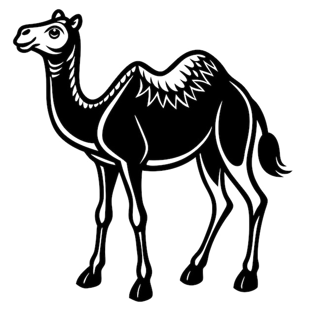 black and white drawing of a camel