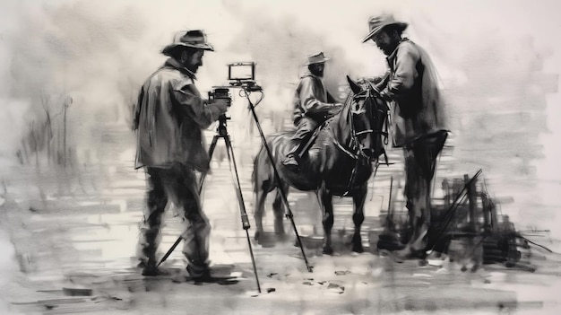 a black and white drawing of a camera and a camera