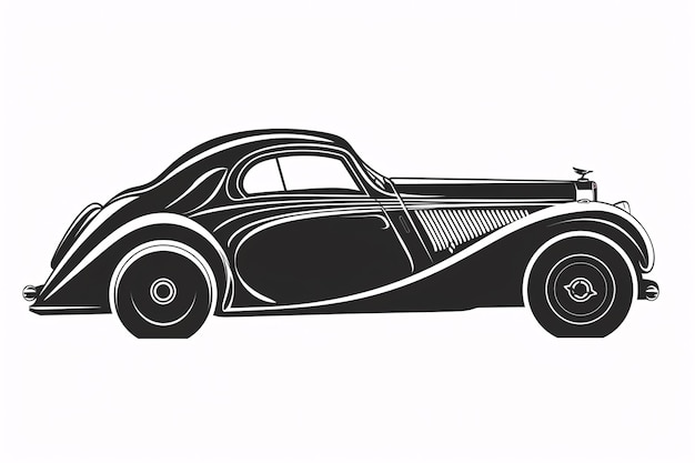 a black and white drawing of a car