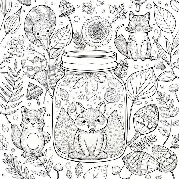 a black and white drawing of a cartoon cat and a jar with the words the year on it