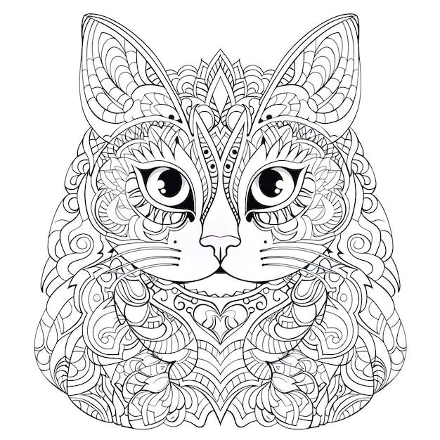 Photo a black and white drawing of a cat with a pattern on it