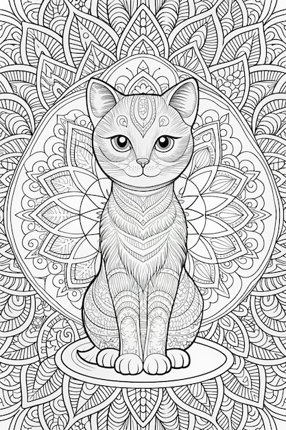 a black and white drawing of a cat with a pattern of the word cat