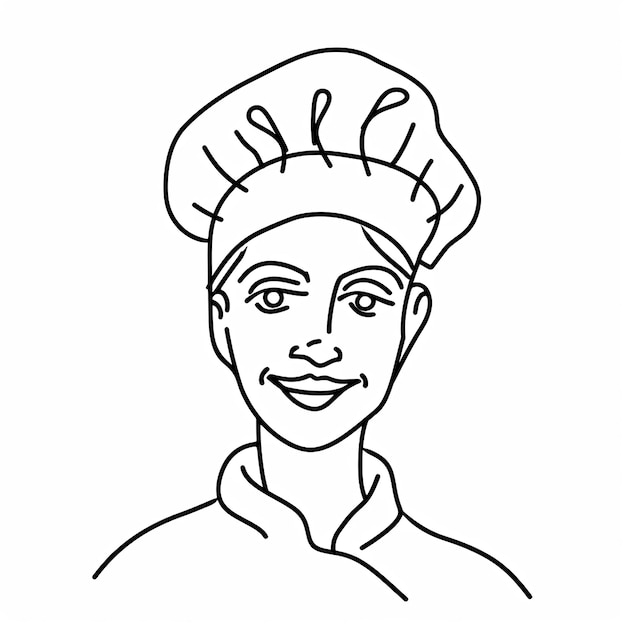 Photo a black and white drawing of a chef wearing a chef hat