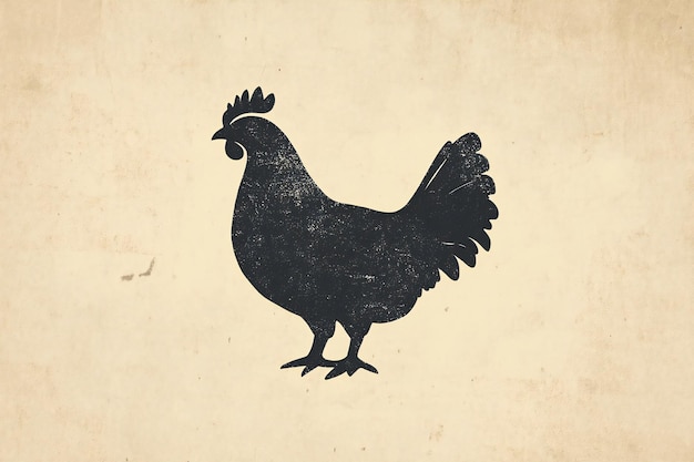 a black and white drawing of a chicken with a black outline