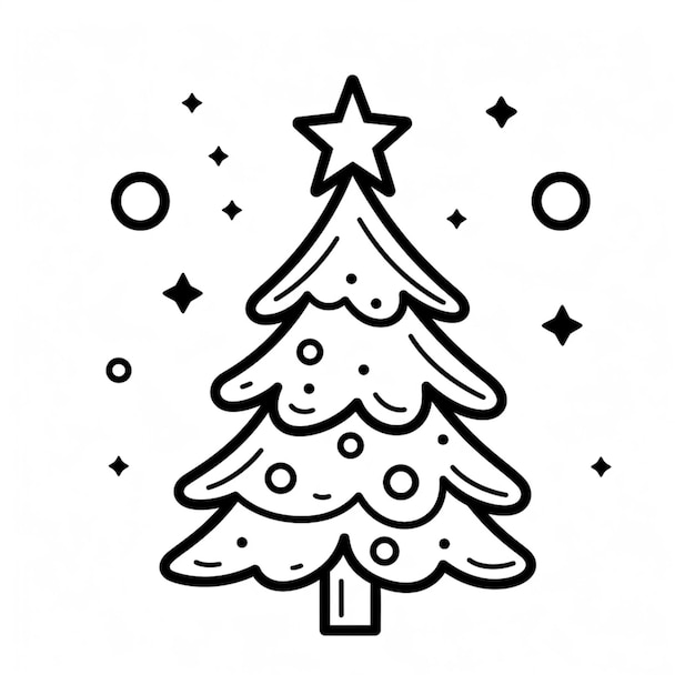 a black and white drawing of a christmas tree with stars generative ai