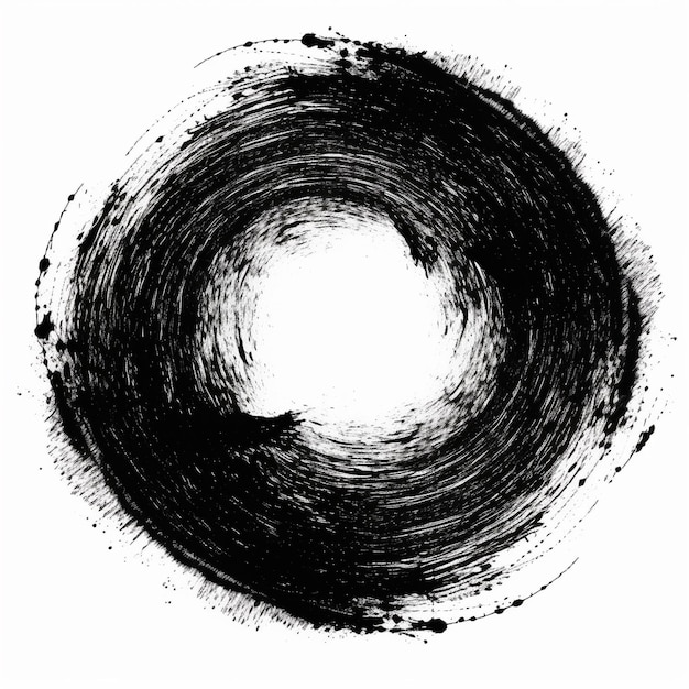 a black and white drawing of a circle with a black circle in the middle.