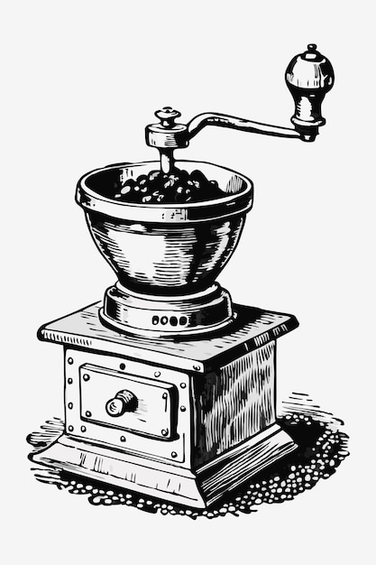 Photo a black and white drawing of a coffee grinder with a coffee grinder on it