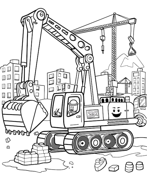 Photo a black and white drawing of a construction crane with a bucket