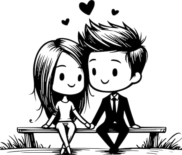 a black and white drawing of a couple holding hands and a heart behind them