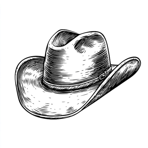 Photo a black and white drawing of a cowboy hat with a hat on it