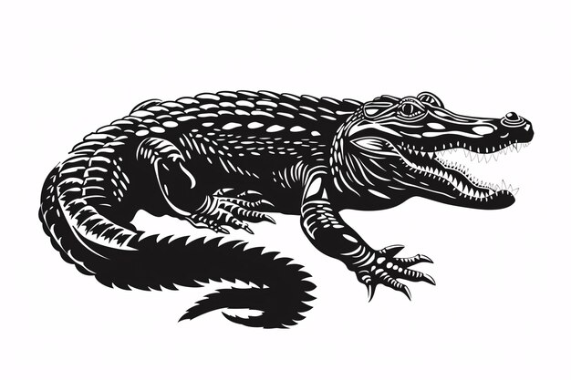 Photo a black and white drawing of a crocodile