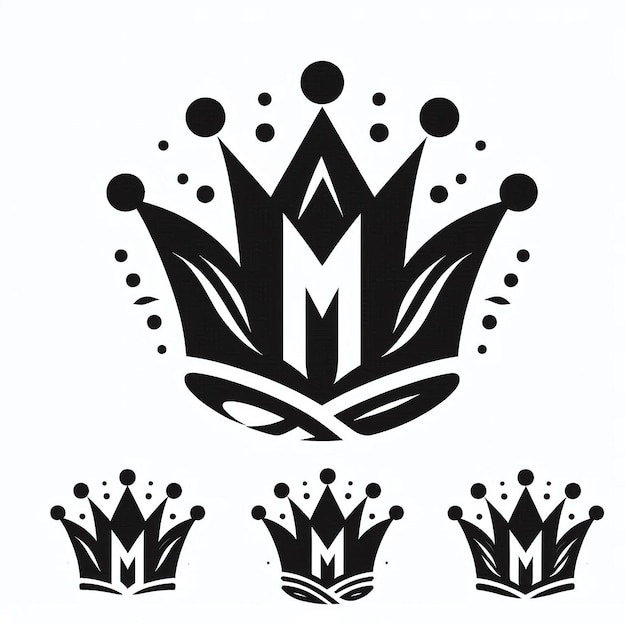 Photo a black and white drawing of a crown with the word quot m quot on it