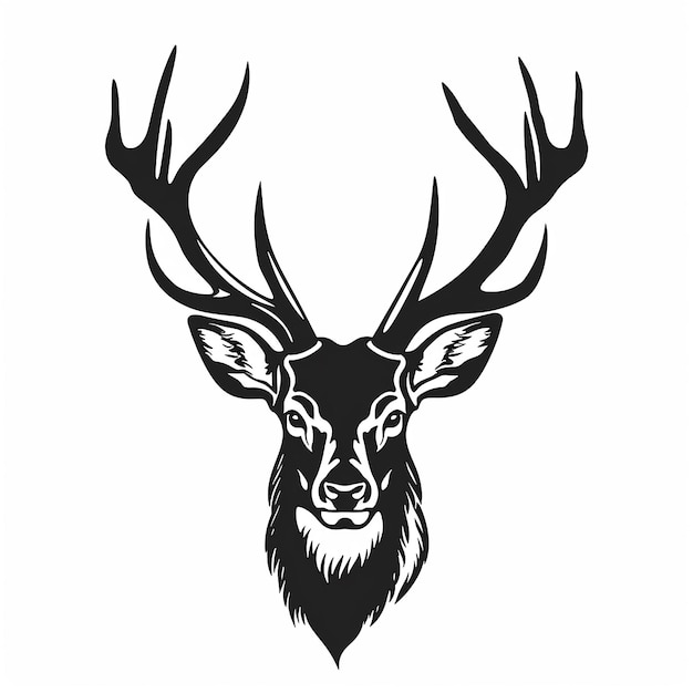 Photo a black and white drawing of a deer head with antlers