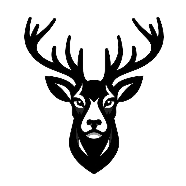 a black and white drawing of a deer head with antlers