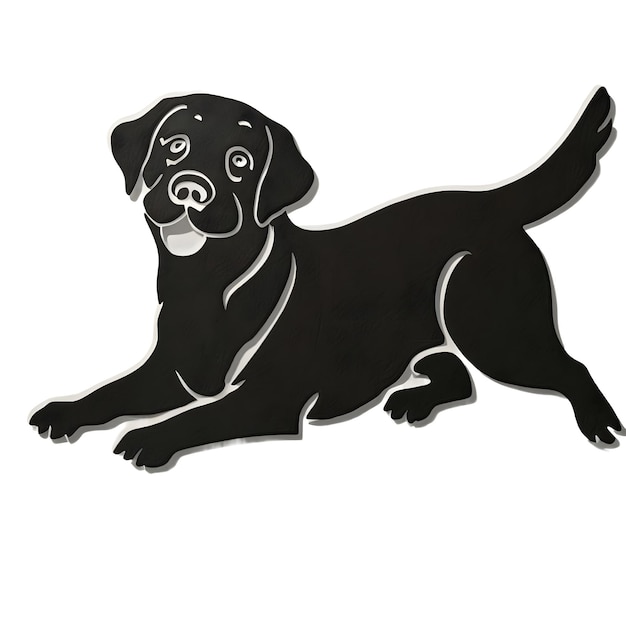 a black and white drawing of a dog with a black face and a white background