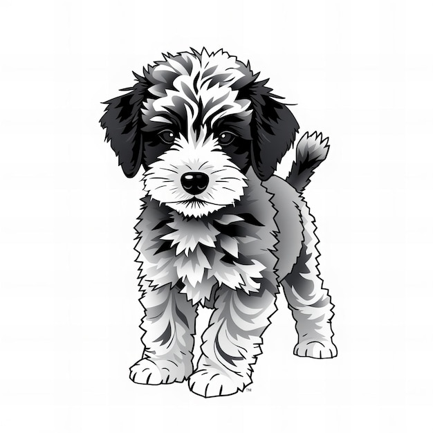 Photo a black and white drawing of a dog with a black face and a white and black fur coat