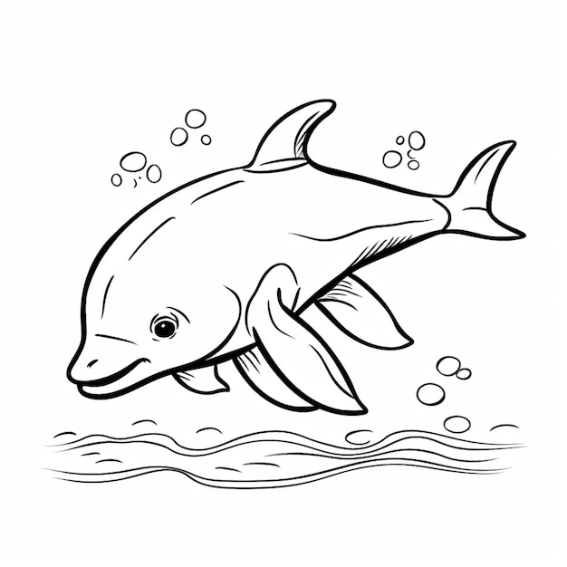 A black and white drawing of a dolphin swimming in the ocean generative ai