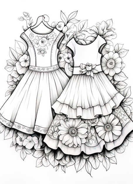 a black and white drawing of a dress with flowers and the words  summer  on it