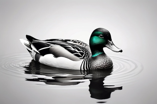 A black and white drawing of a duck in the water generative ai