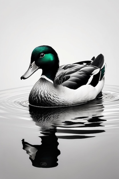 A black and white drawing of a duck in the water generative ai