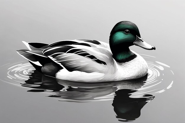 A black and white drawing of a duck in the water generative ai