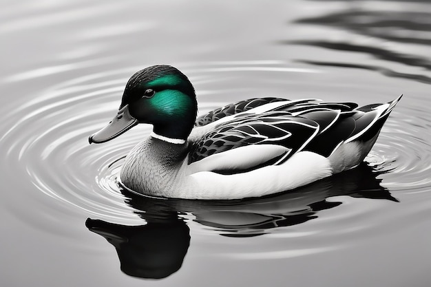 A black and white drawing of a duck in the water generative ai