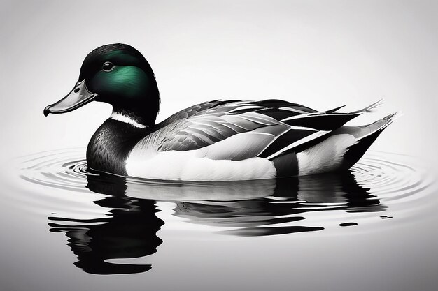 A black and white drawing of a duck in the water generative ai