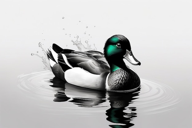 A black and white drawing of a duck in the water generative ai