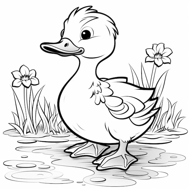 A black and white drawing of a duck in the water generative ai