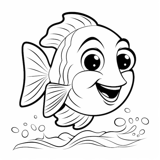 a black and white drawing of a fish with a big smile generative ai