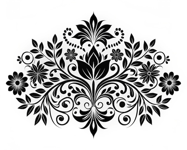 a black and white drawing of a flower design on a white background