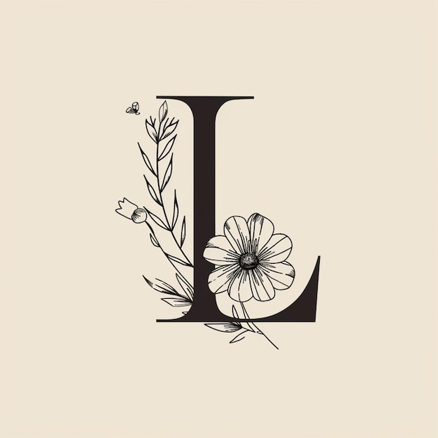 Photo a black and white drawing of a flower and the letter l generative ai