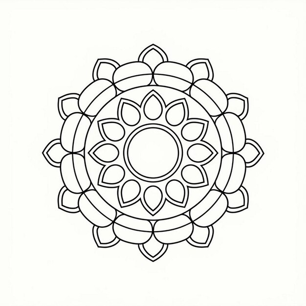 a black and white drawing of a flower that has a circle design on it