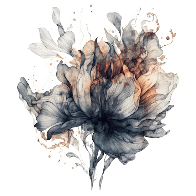 A black and white drawing of a flower with a brown and black background.