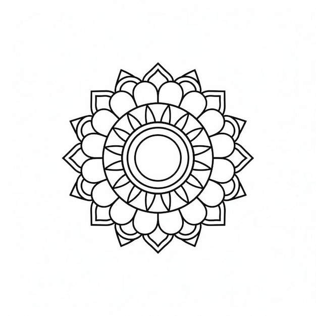 Photo a black and white drawing of a flower with a circle in the middle