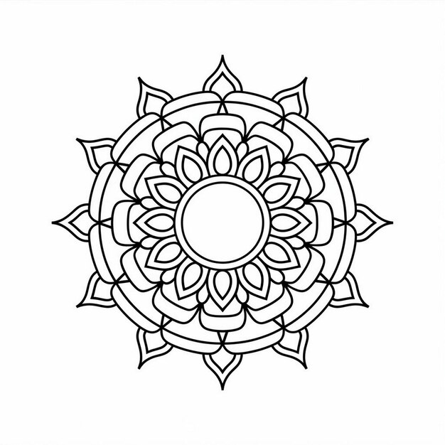 a black and white drawing of a flower with a circle in the middle