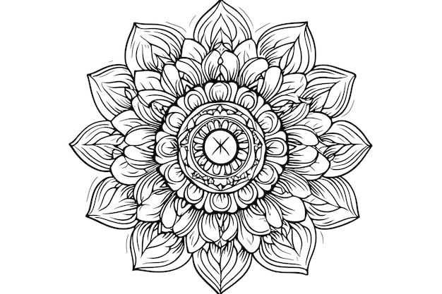 Photo a black and white drawing of a flower with a design that says mandalas