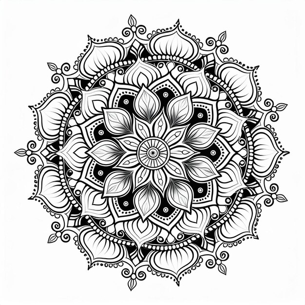 a black and white drawing of a flower with a design that says  mandalas