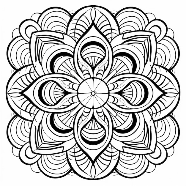 a black and white drawing of a flower with a large center generative ai