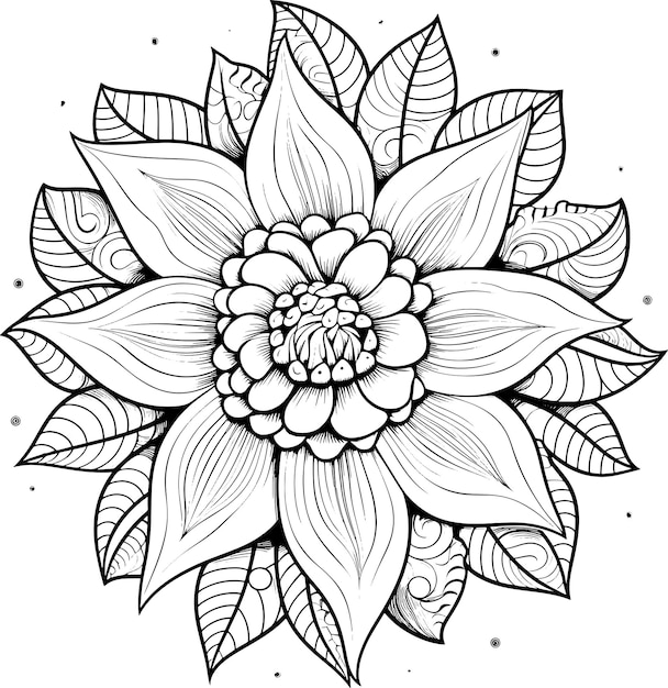 Photo a black and white drawing of a flower with leaves and a black background