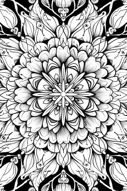 a black and white drawing of a flower with leaves generative ai