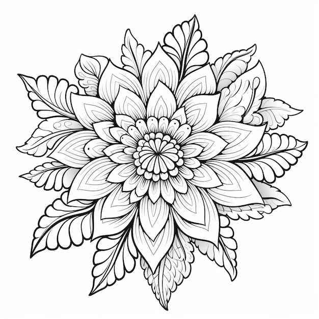 a black and white drawing of a flower with leaves generative ai