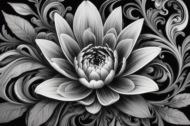 A black and white drawing of a flower with swirls generative ai