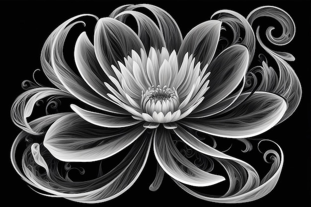 A black and white drawing of a flower with swirls generative ai