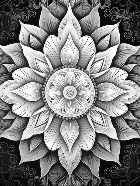 a black and white drawing of a flower with swirls generative ai