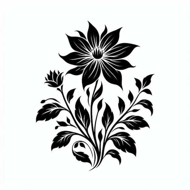 a black and white drawing of a flower with the top right corner