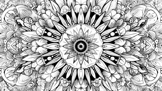 a black and white drawing of a flower